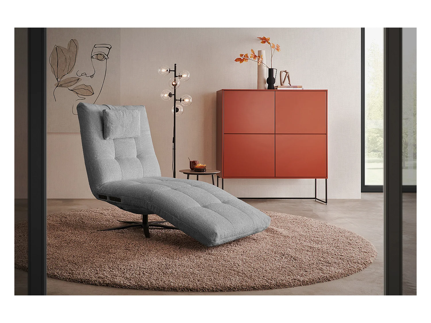 Chaise longue - Gris tissage plat - LETICIA