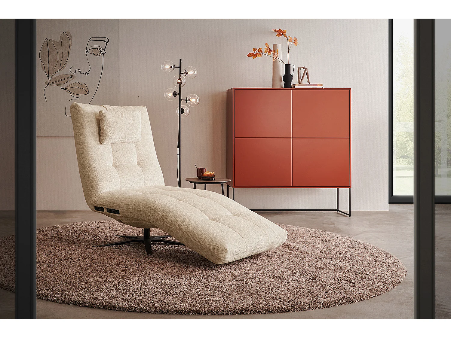 Chaise longue - beige tissage plat - LETICIA