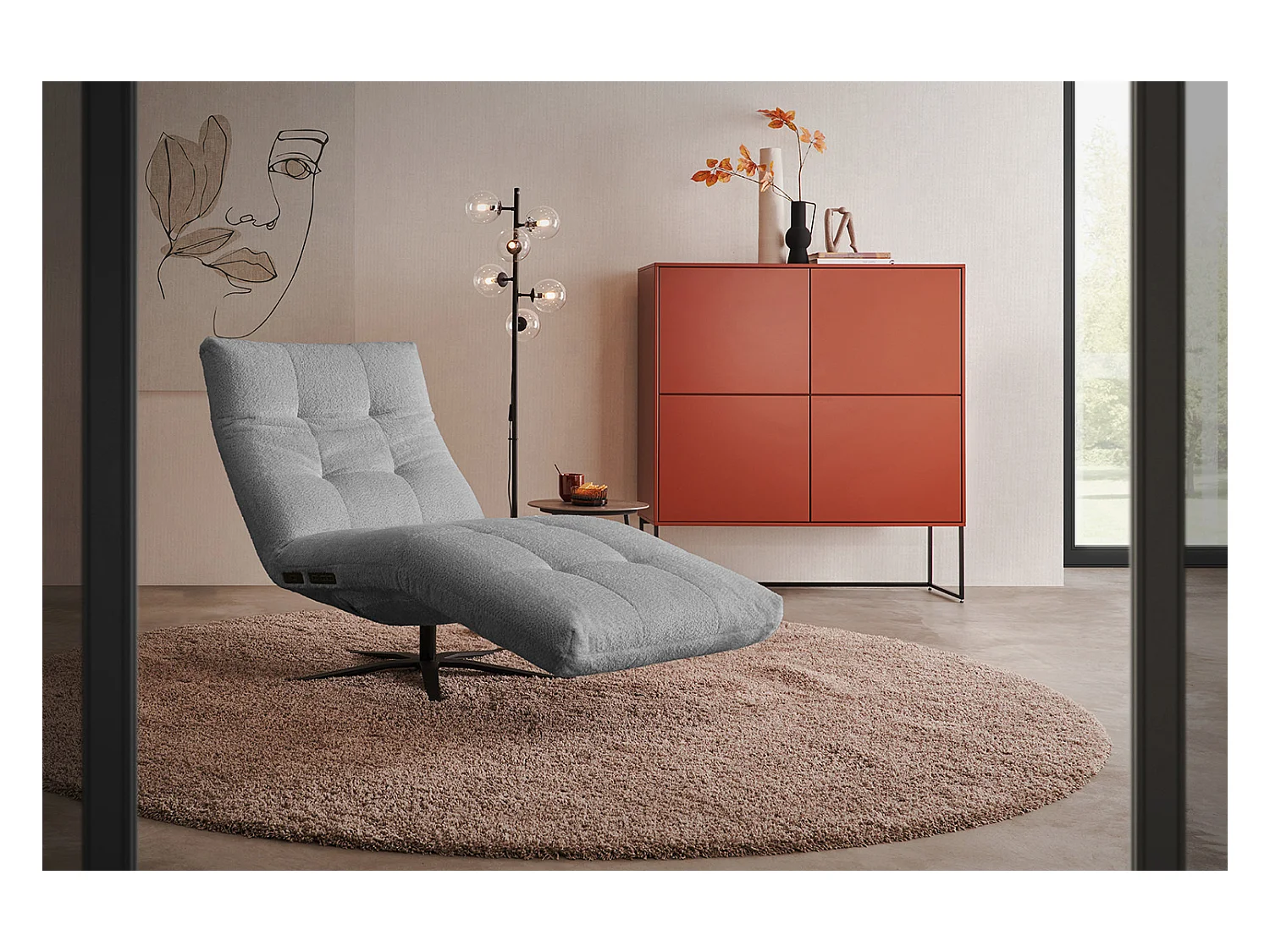 Chaise longue - Gris tissage plat - LETICIA