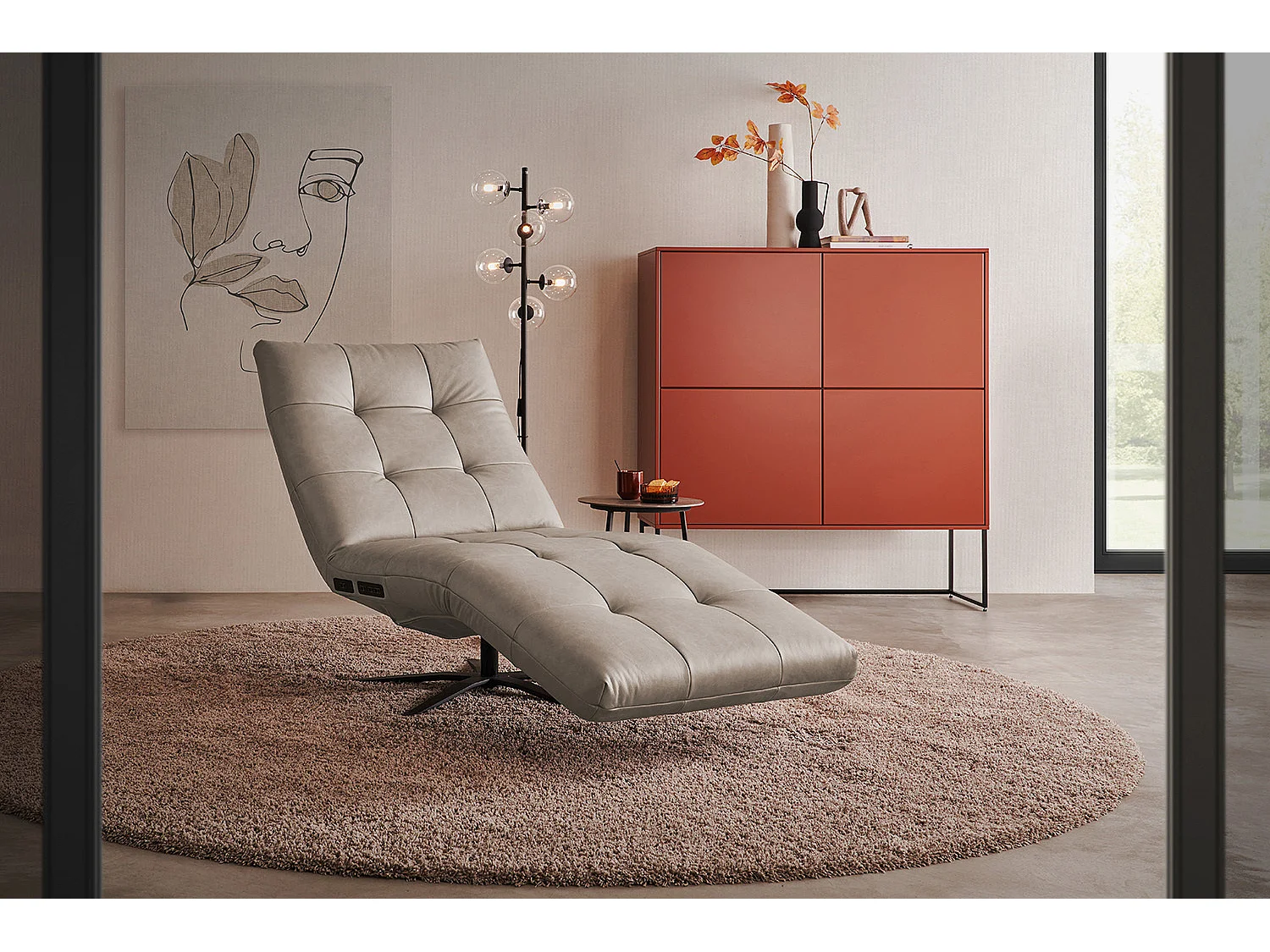 Chaise longue - Gris cuir - LETICIA