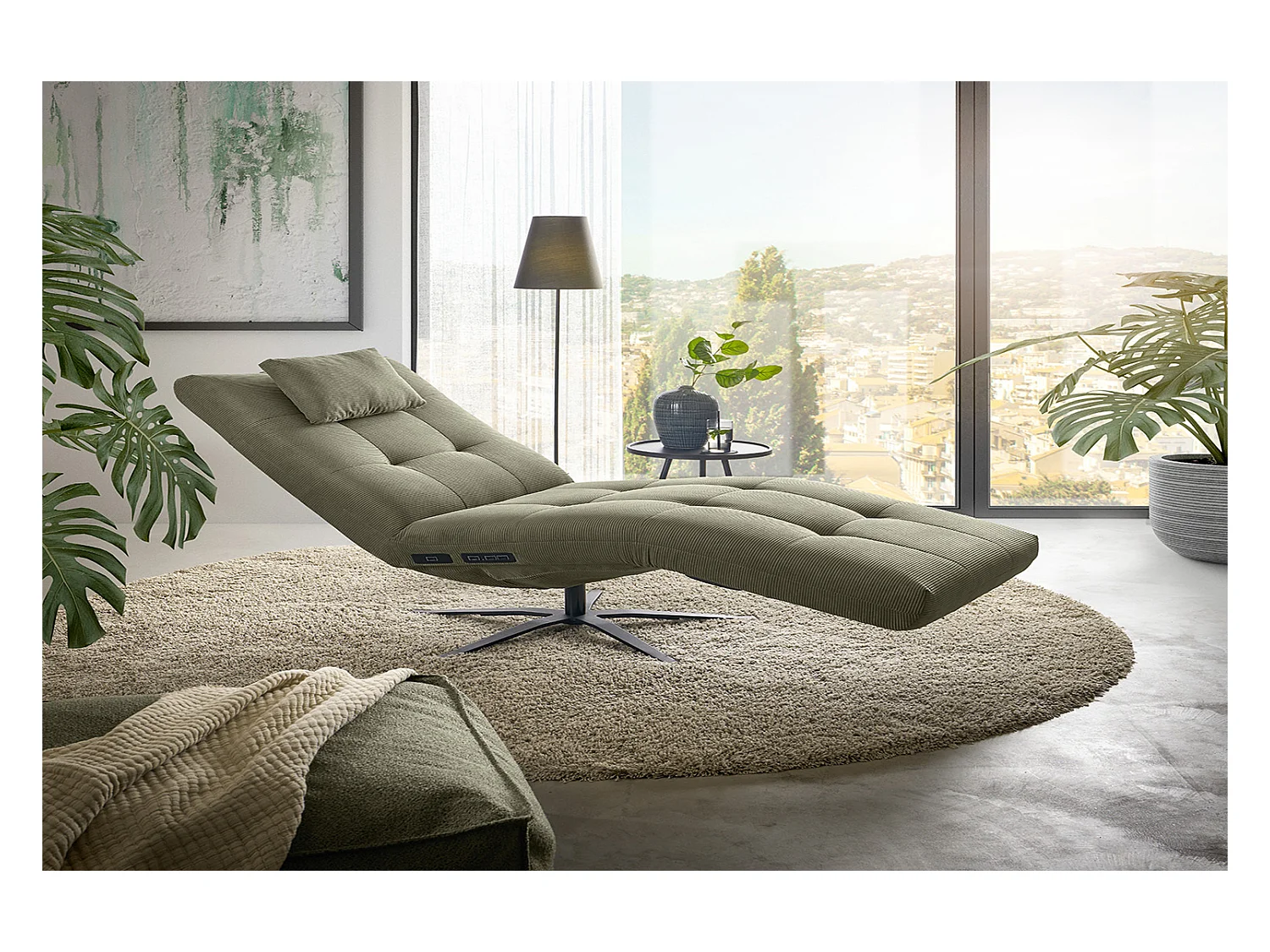 Chaise longue - Vert Velours côtelé - LETICIA