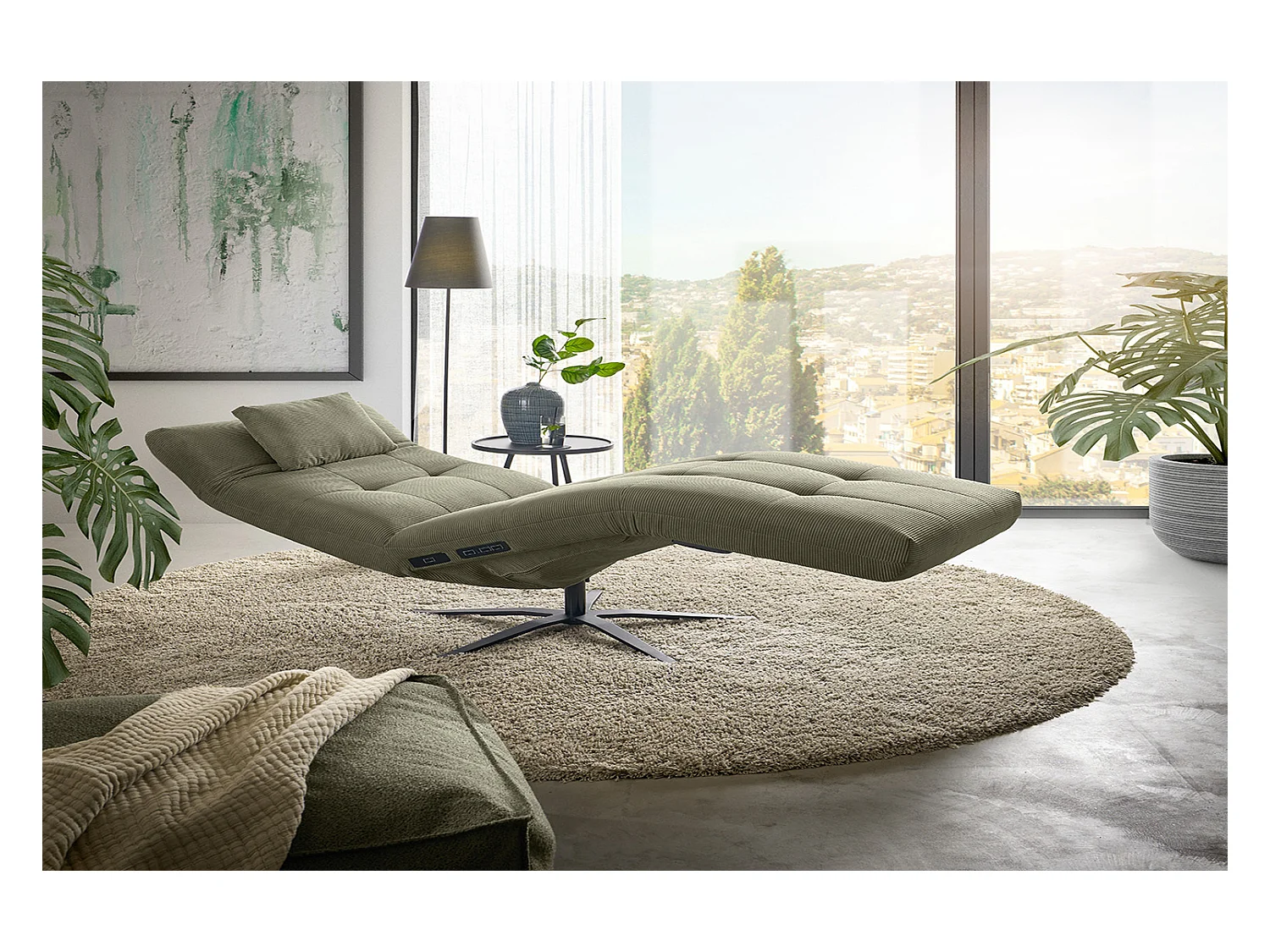 Chaise longue - Vert Velours côtelé - LETICIA