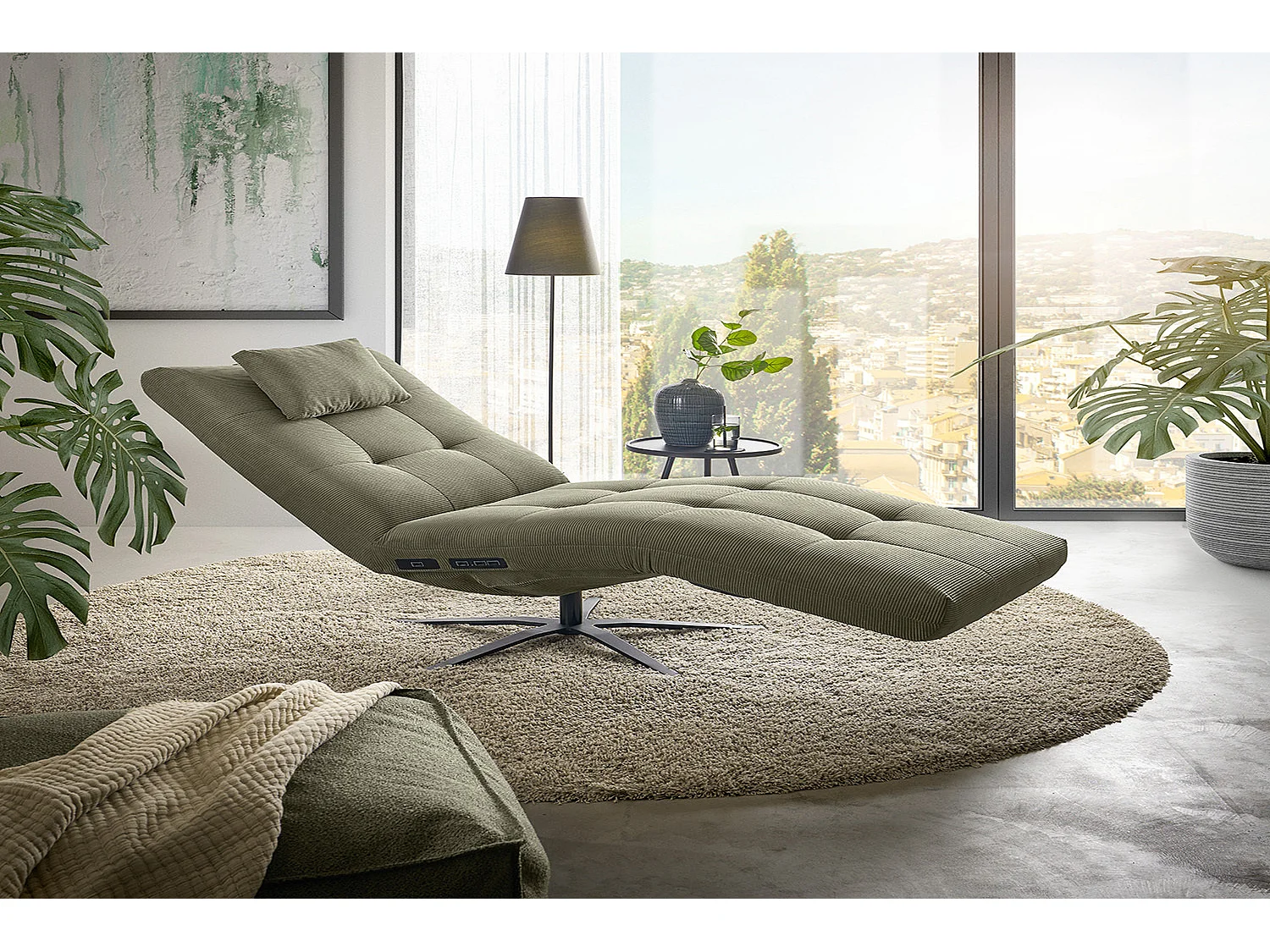 Chaise longue - Vert Velours côtelé - LETICIA