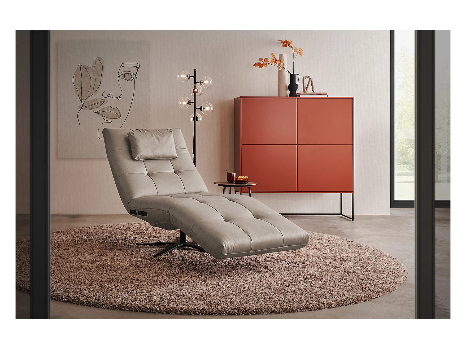 Chaise longue - Gris cuir - LETICIA