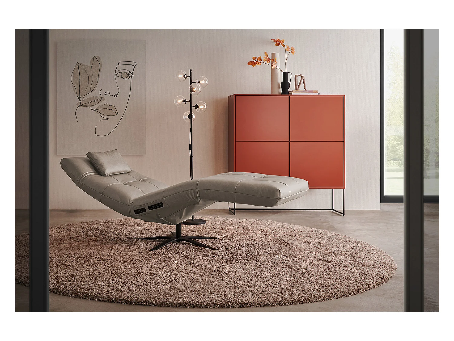 Chaise longue - Gris cuir - LETICIA