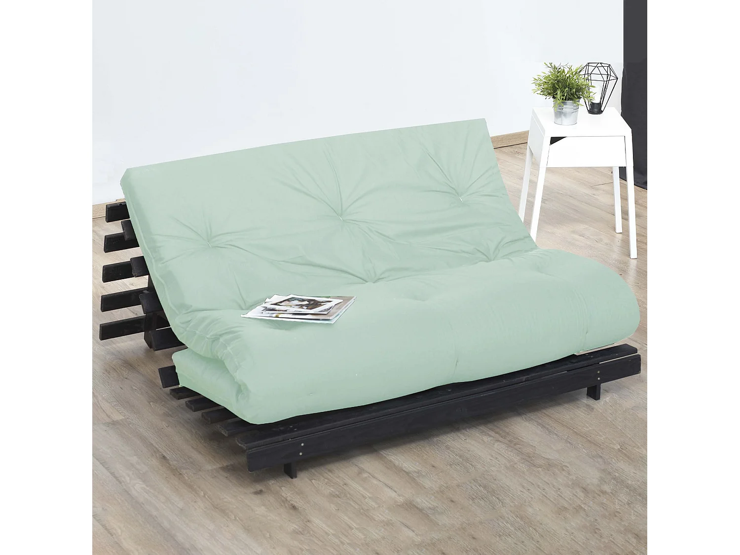 Matelas futon vert céladon en coton 90x200