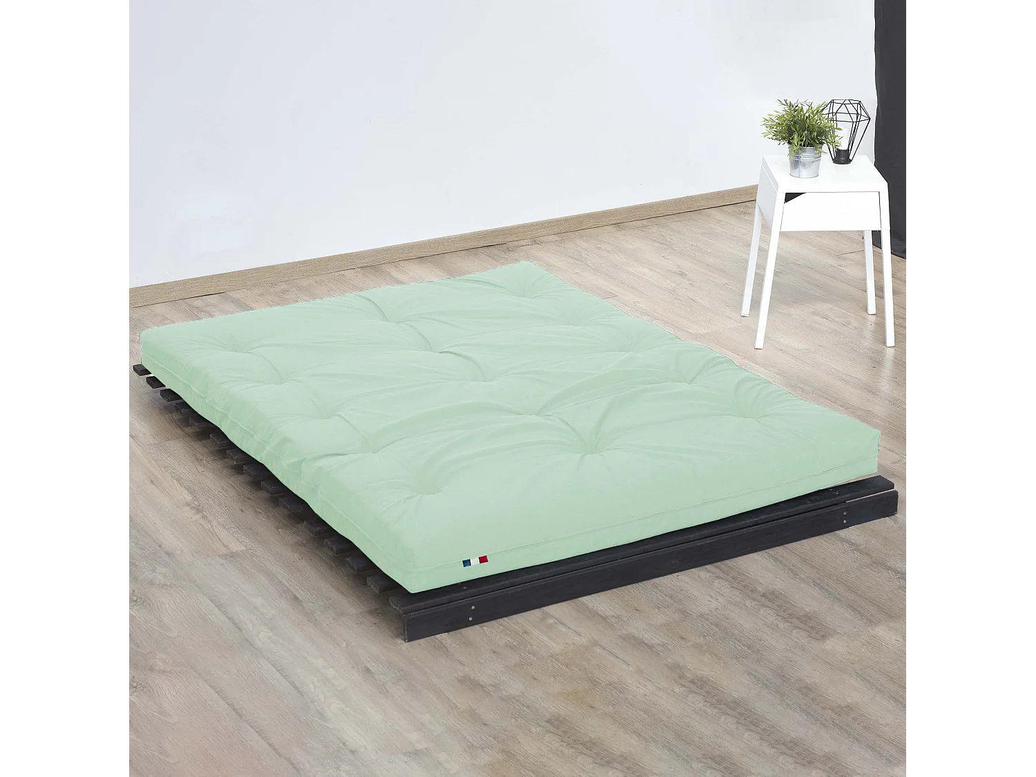 Matelas futon vert céladon en coton 90x200