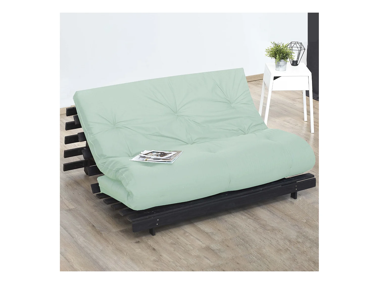 Matelas futon vert céladon en coton 140x200