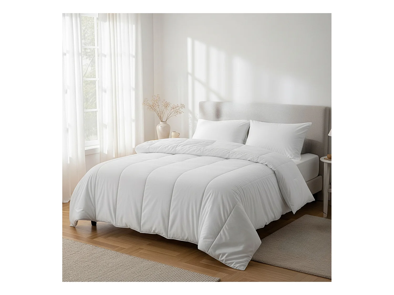 Pack couette tempérée mi-saison et oreiller anti-acariens 240x220 cm