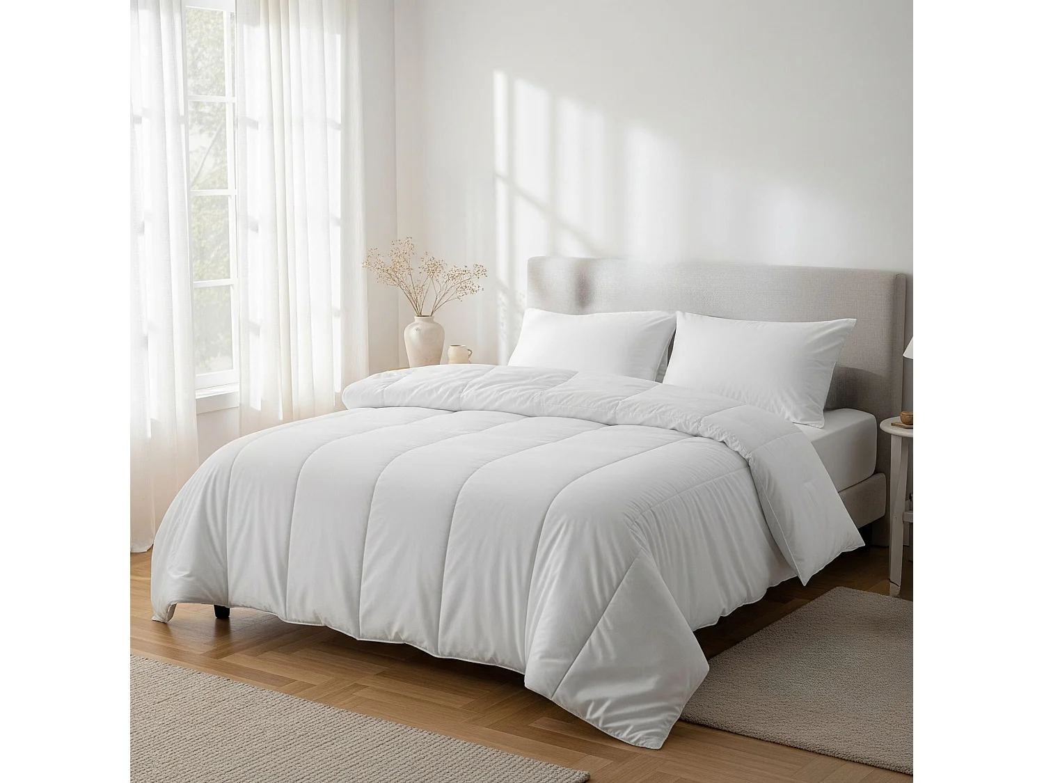 Pack couette tempérée mi-saison et oreiller anti-acariens 240x220 cm