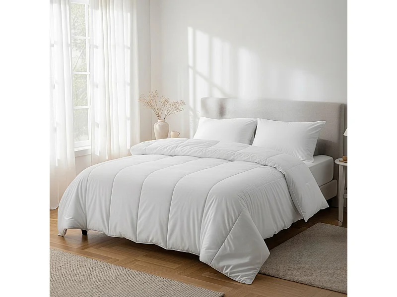 Pack couette tempérée mi-saison et oreiller anti-acariens 260x240 cm