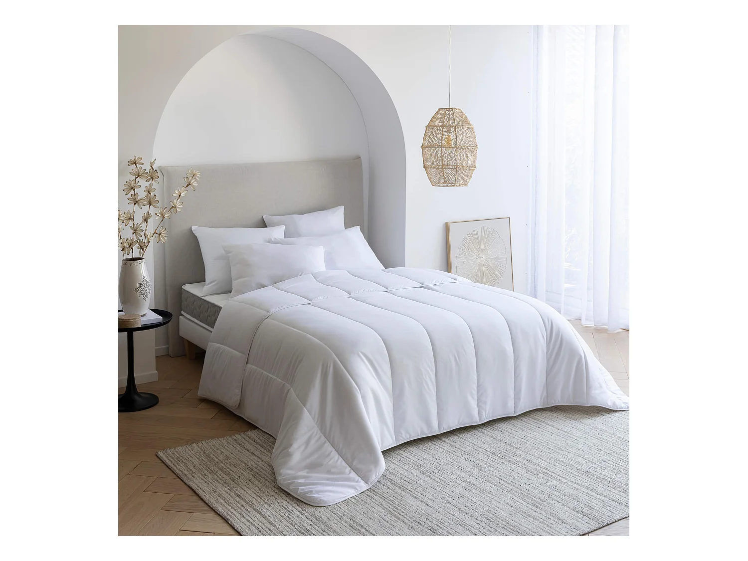 Pack couette été 260x240 cm et oreiller moelleux anti-acariens - Someo