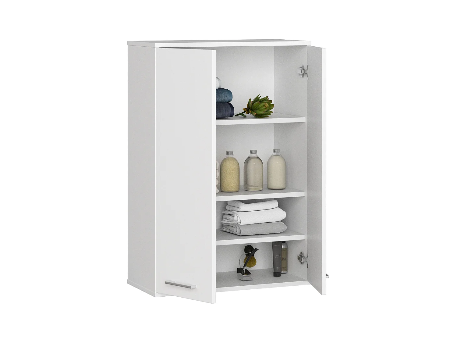 Badezimmer-Hängeschrank FIN Weiß 64 cm 2 Türen 4 Regalböden B64xH94xT30 cm