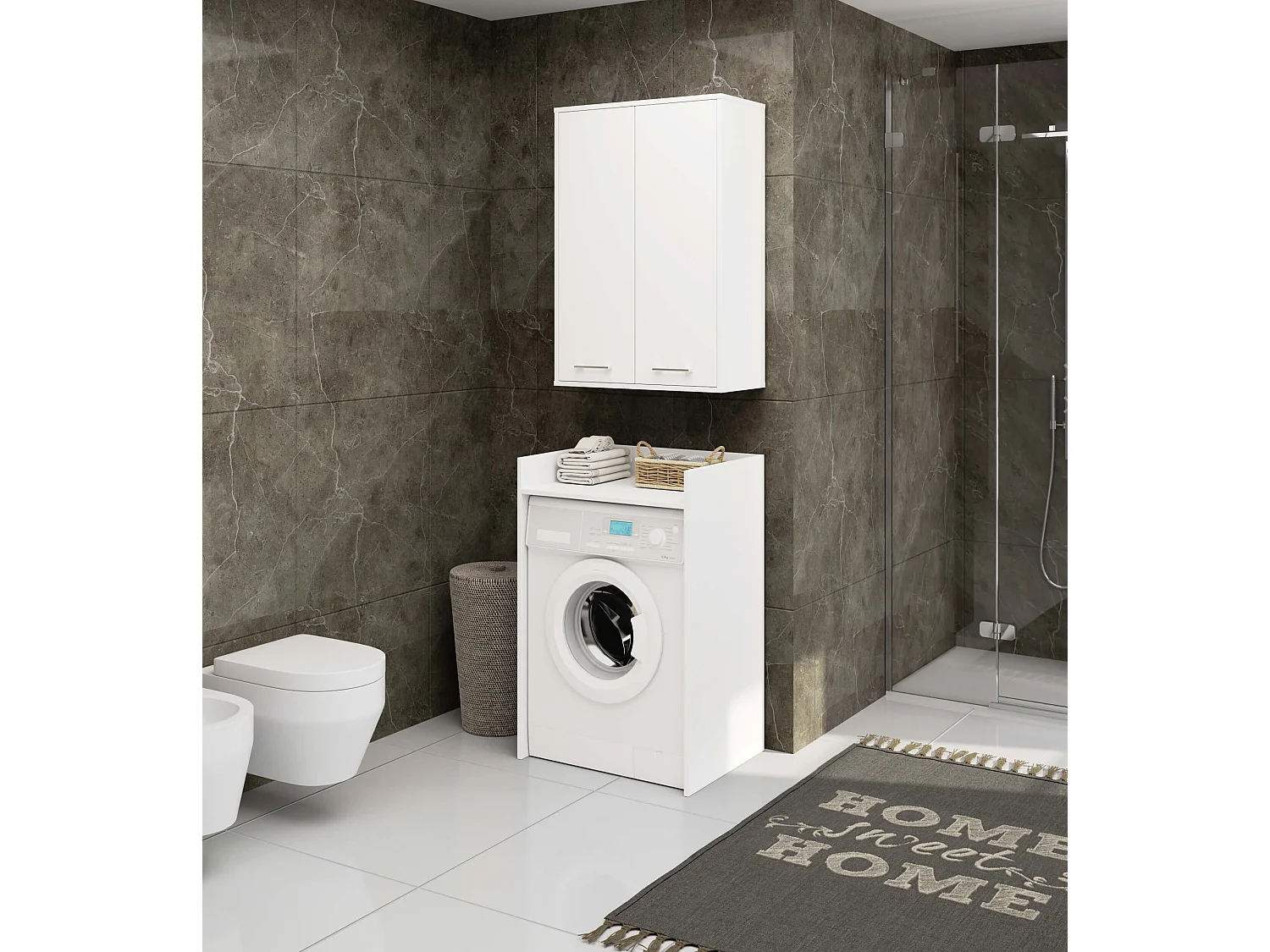 Armoire salle de bains suspendue AKORD FIN Blanche 64 cm 2 portes pleine Blanche 4 étagères 64x30x94 cm