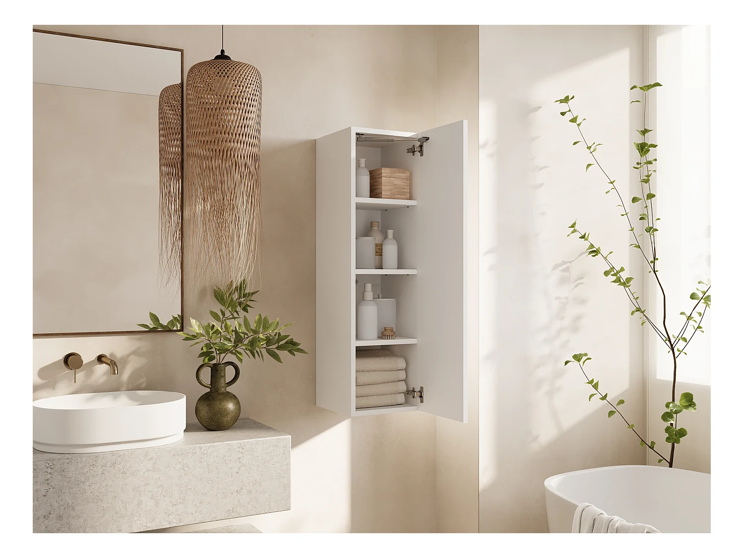 Colonne de salle de bain suspendue KAYA 105/160 cm – Meuble haut moderne avec système Push to Open
