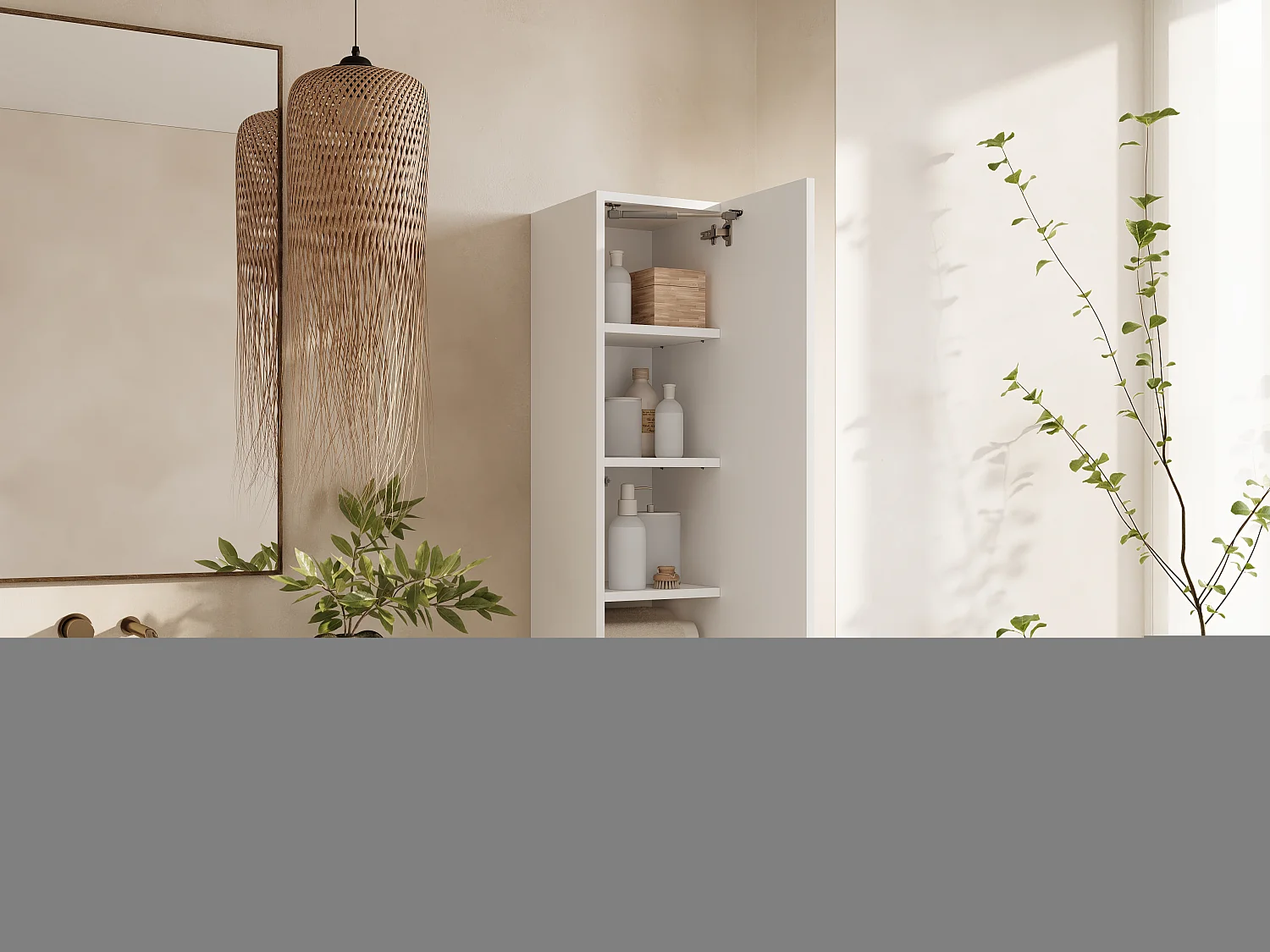 Colonne de salle de bain suspendue KAYA 105/160 cm – Meuble haut moderne avec système Push to Open