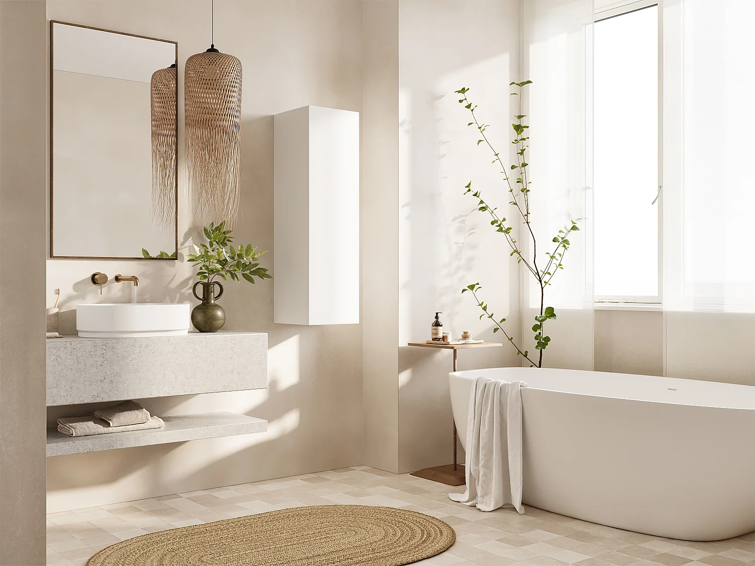 Colonne de salle de bain suspendue KAYA 105/160 cm – Meuble haut moderne avec système Push to Open