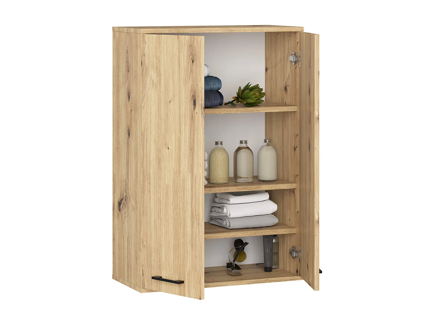 Armoire salle de bains suspendue AKORD FIN Chêne Artisan 64 cm 2 portes pleine Chêne Artisan 4 étagères 64x30x94 cm