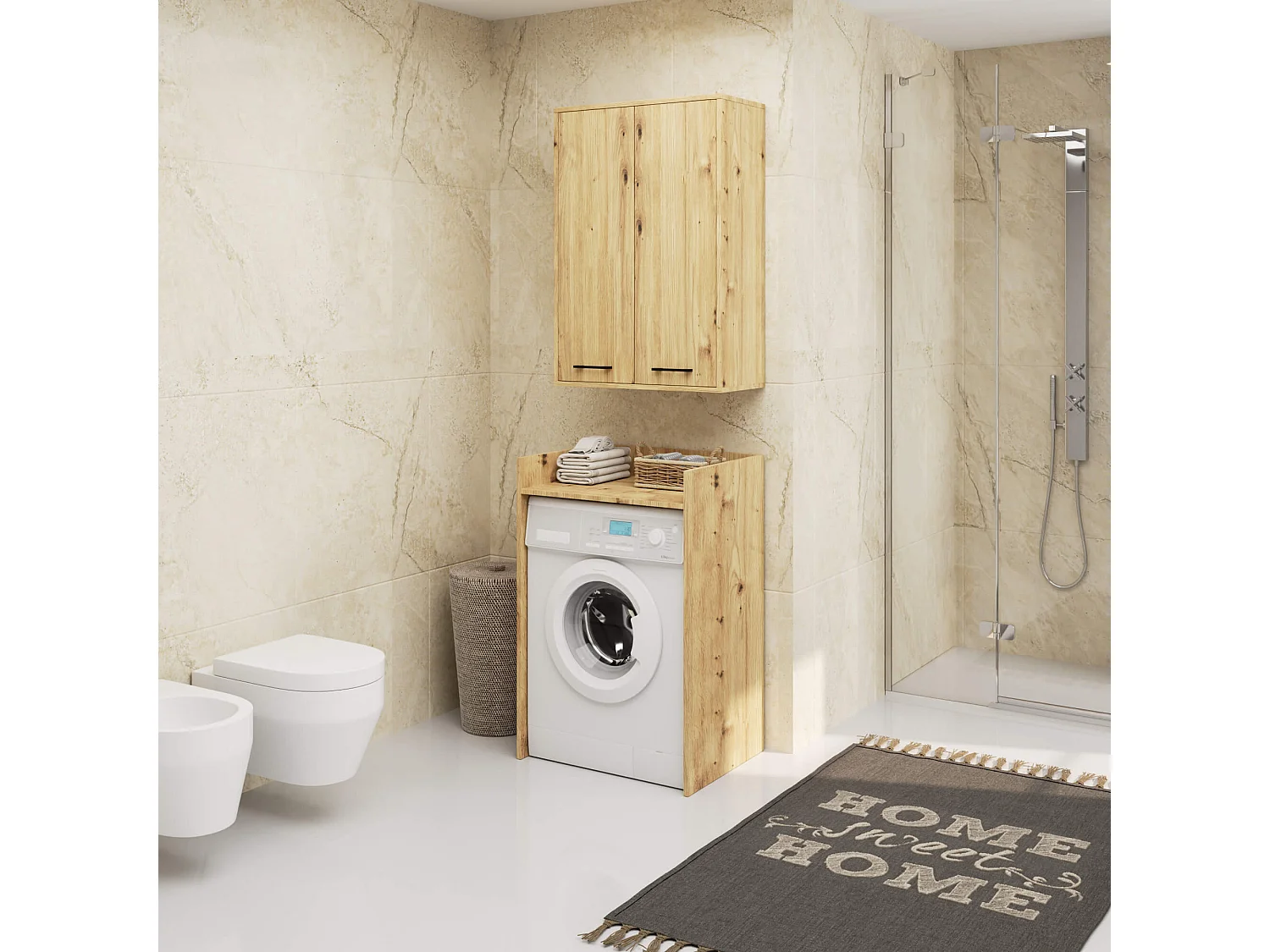 Armoire salle de bains suspendue AKORD FIN Chêne Artisan 64 cm 2 portes pleine Chêne Artisan 4 étagères 64x30x94 cm