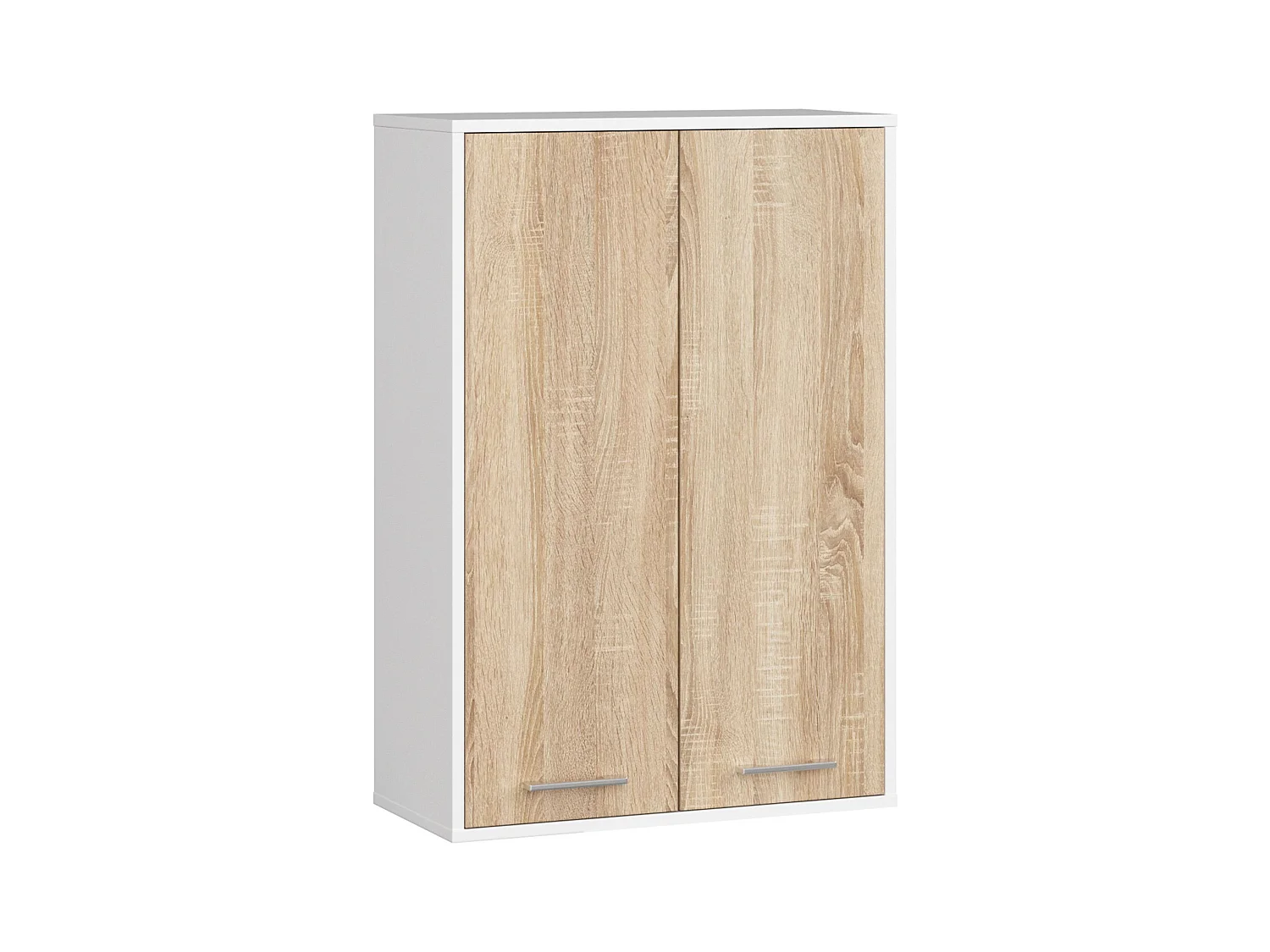 Armoire salle de bains suspendue AKORD FIN Blanche 64 cm 2 portes pleine Chêne Sonoma 4 étagères 64x30x94 cm