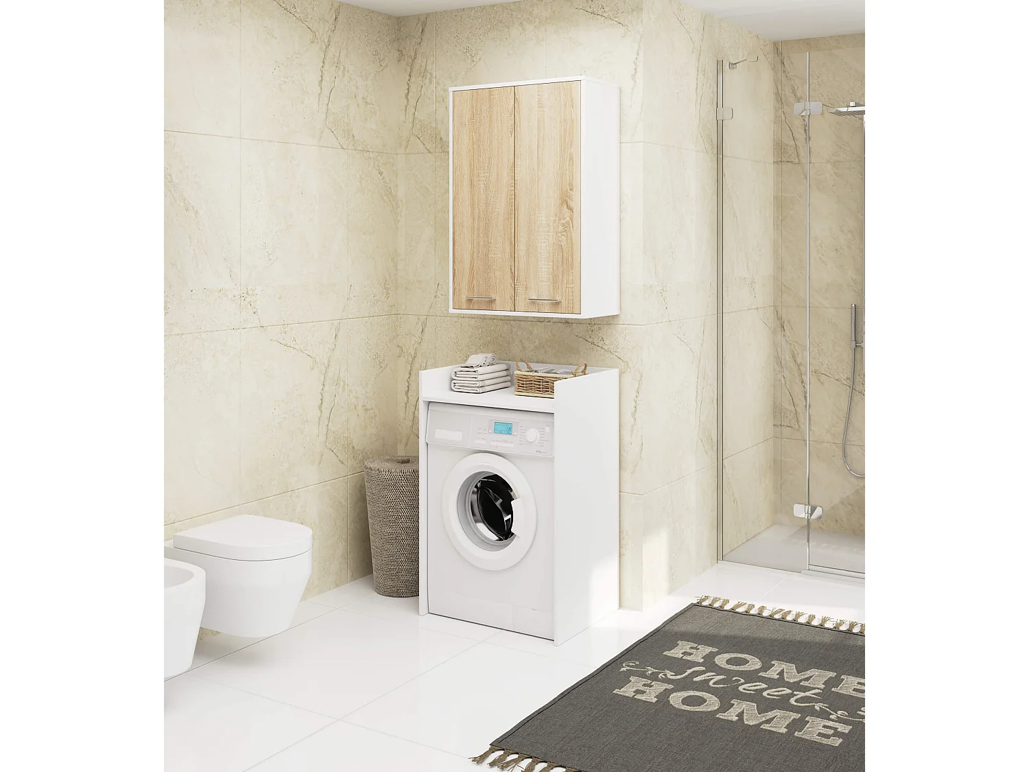 Hangende Badkamerkast FIN H934 W64 met 2 Deuren / AKORD Furniture Factory / Wit - Sonoma Eik / 64 x 94 x 30 cm