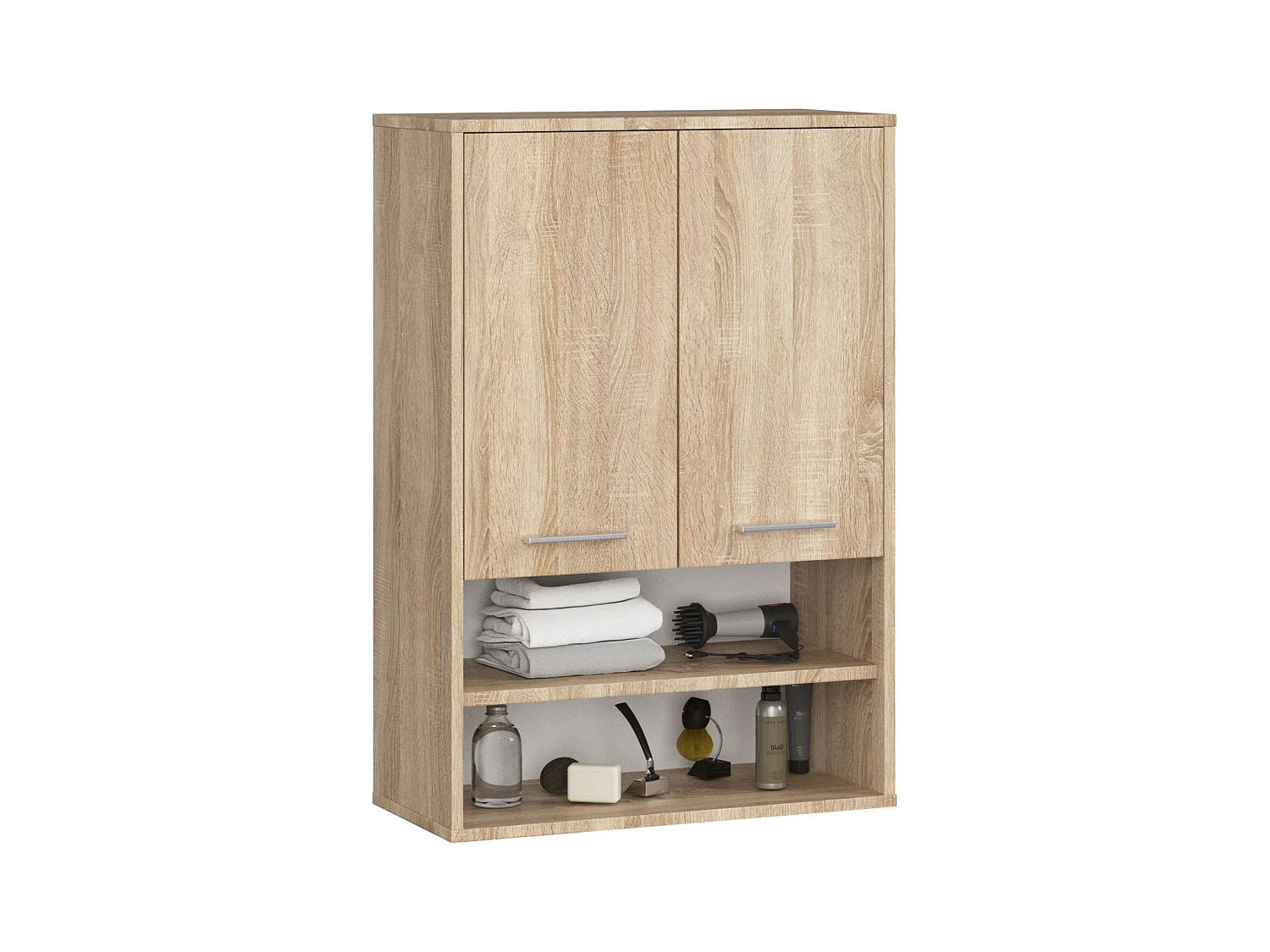 Armoire salle de bains suspendue AKORD FIN Chêne Sonoma 64 cm 2 portes façade Chêne Sonoma 4 étagères 64x30x94 cm