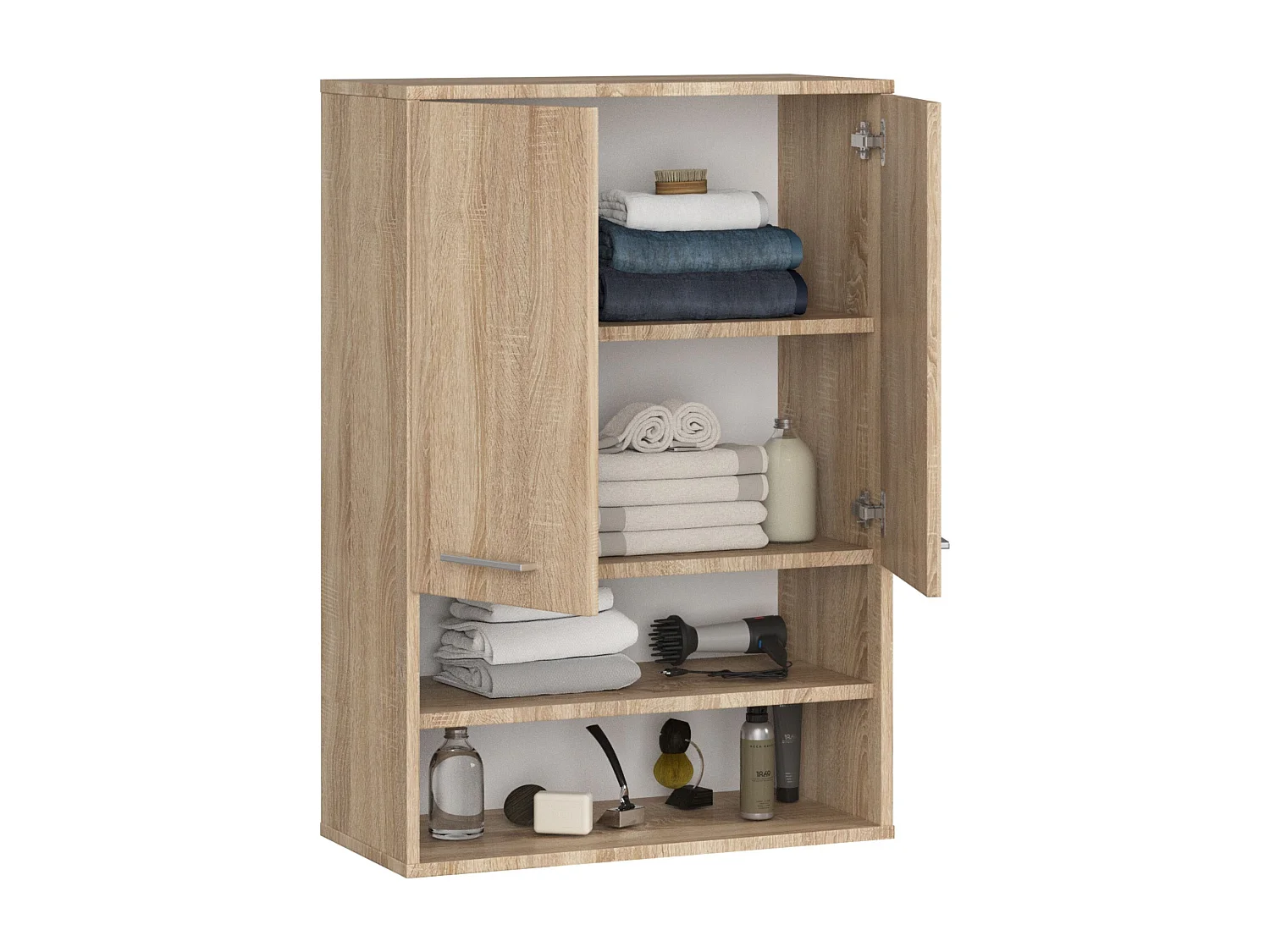 Hangende Badkamerkast FIN H934 W64 met 2 Deuren en 4 Planken / AKORD Furniture Factory / Sonoma Eik / 64 x 94 x 30 cm