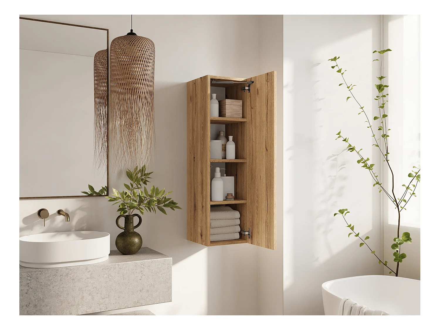 Colonne de salle de bain suspendue KAYA 105/160 cm – Meuble haut moderne avec système Push to Open