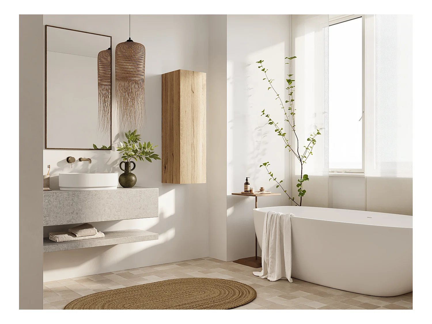 Colonne de salle de bain suspendue KAYA 105/160 cm – Meuble haut moderne avec système Push to Open