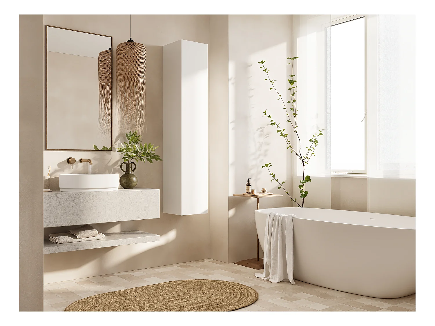 Colonne de salle de bain suspendue KAYA 105/160 cm – Meuble haut moderne avec système Push to Open