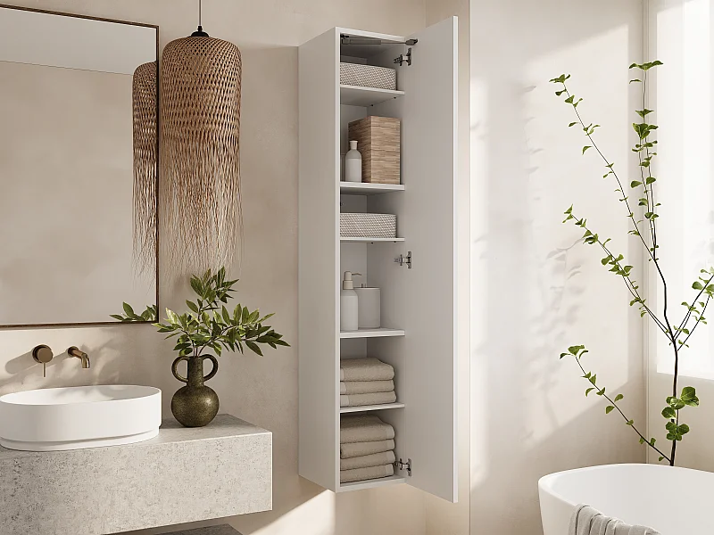 Colonne de salle de bain suspendue KAYA 105/160 cm – Meuble haut moderne avec système Push to Open