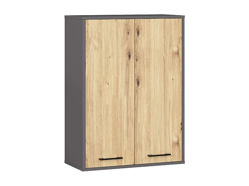 Badezimmer-Hängeschrank FIN Graphitgrau 64 cm 2 Türen Front Artisan Eiche 4 Regalböden B64xH94xT30 cm