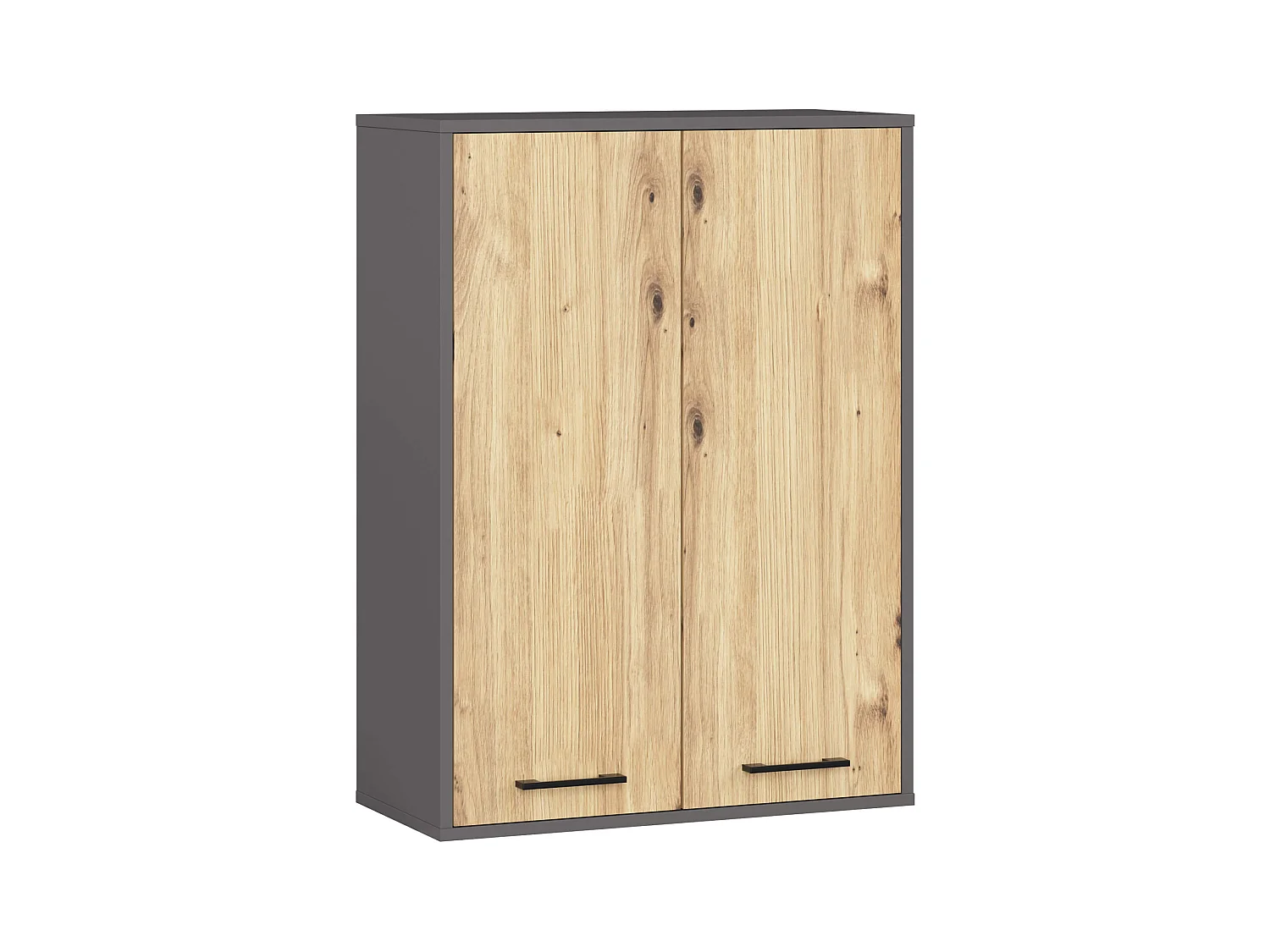 Armoire salle de bains suspendue AKORD FIN Gris Graphite 64 cm 2 portes pleine Chêne Artisan 4 étagères 64x30x94 cm