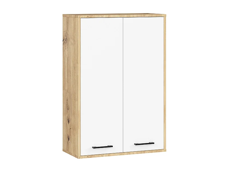 Badezimmer-Hängeschrank FIN Artisan Eiche 64 cm 2 Türen Front Weiß 4 Regalböden B64xH94xT30 cm