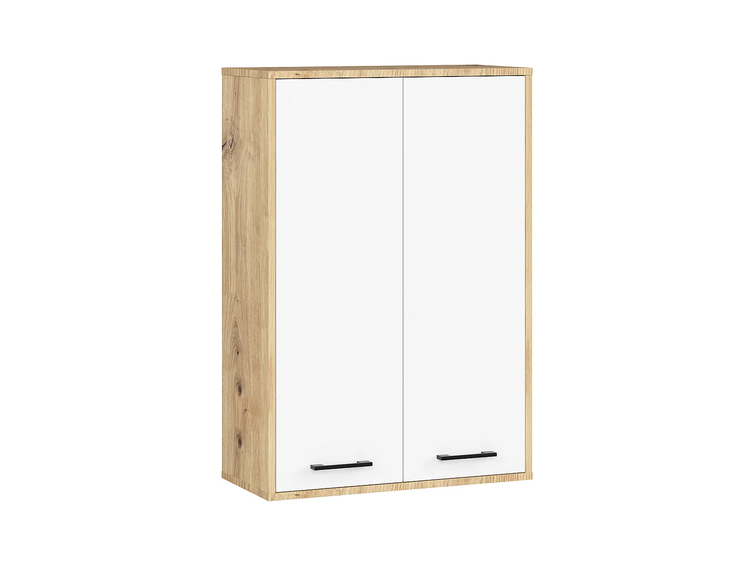 Badezimmer-Hängeschrank FIN Artisan Eiche 64 cm 2 Türen Front Weiß 4 Regalböden B64xH94xT30 cm