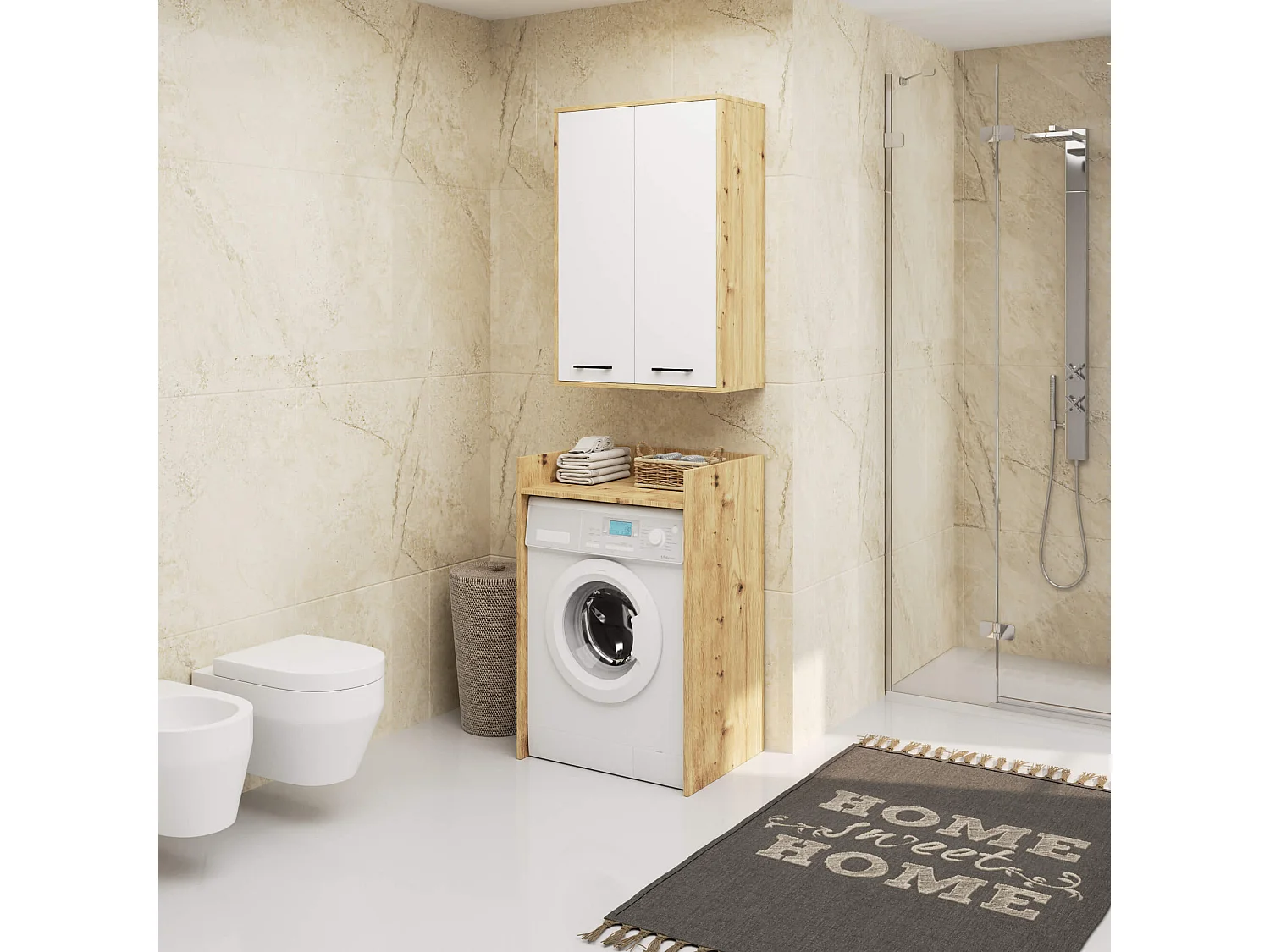 Hangende Badkamerkast FIN H934 W64 met 2 Deuren / AKORD Furniture Factory / Artisan Eik - Wit / 64 x 94 x 30 cm