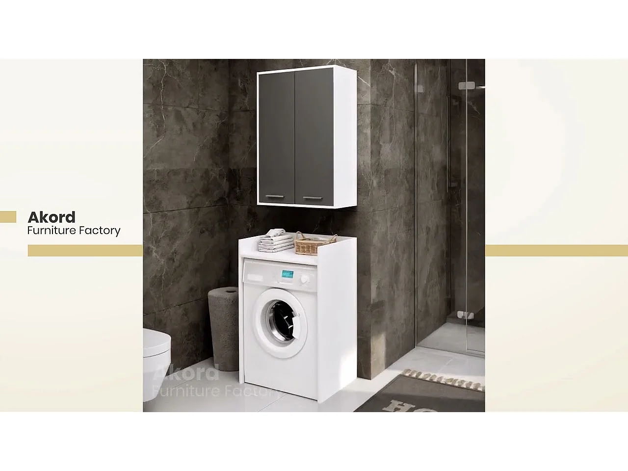 Armoire salle de bains suspendue AKORD FIN Chêne Artisan 64 cm 2 portes pleine Blanche 4 étagères 64x30x94 cm