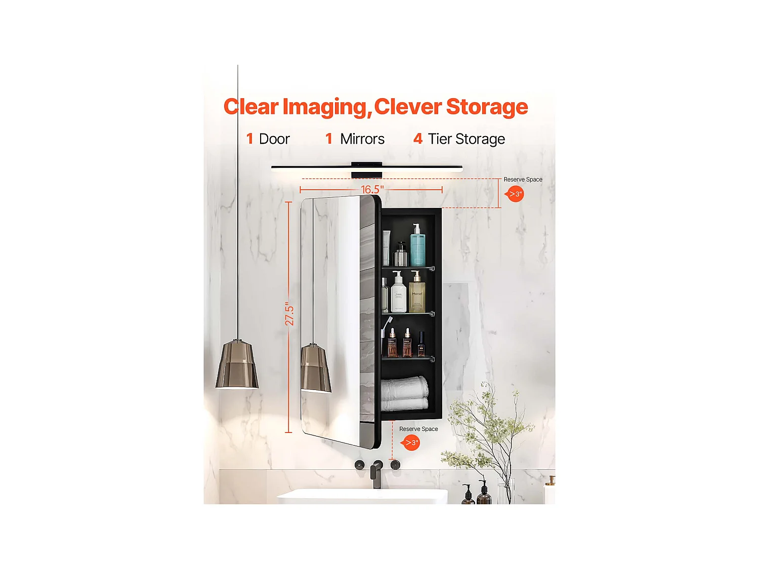 Armoire à Pharmacie, SucceBuy Armoire à Pharmacie, 42 x 70 cm, pour Salle de Bain, avec Miroir et Étages Réglables