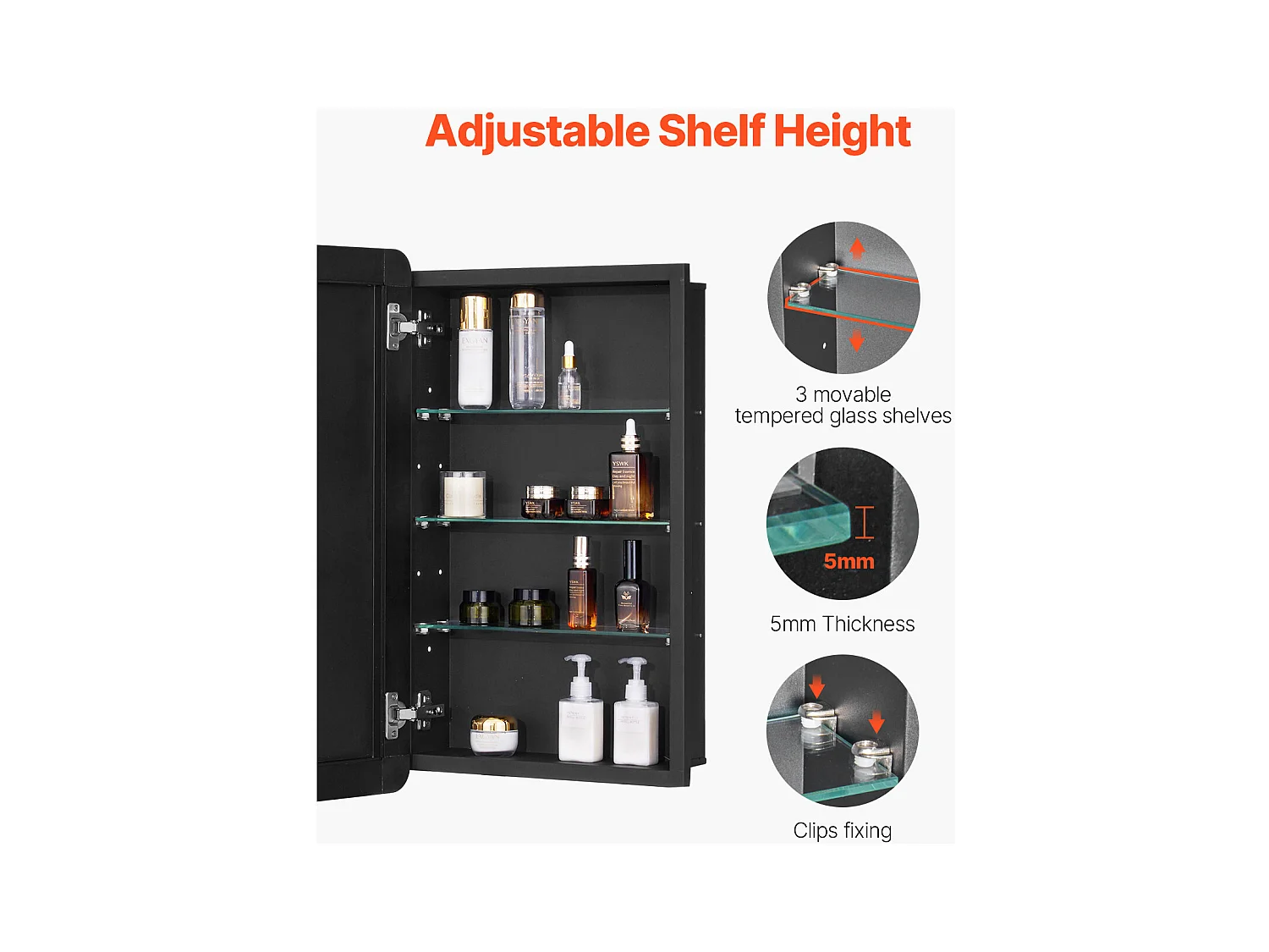 Armoire à Pharmacie, SucceBuy Armoire à Pharmacie, 42 x 70 cm, pour Salle de Bain, avec Miroir et Étages Réglables