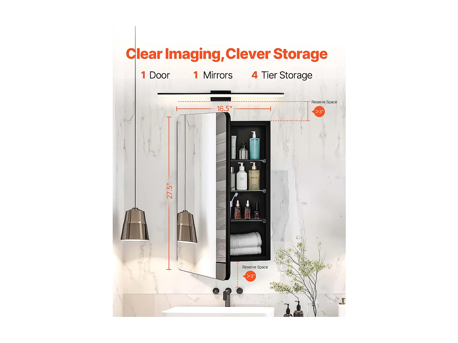 Armoire à Pharmacie, SucceBuy Armoire à Pharmacie, 42 x 70 cm, pour Salle de Bain, avec Miroir et Étages Réglables