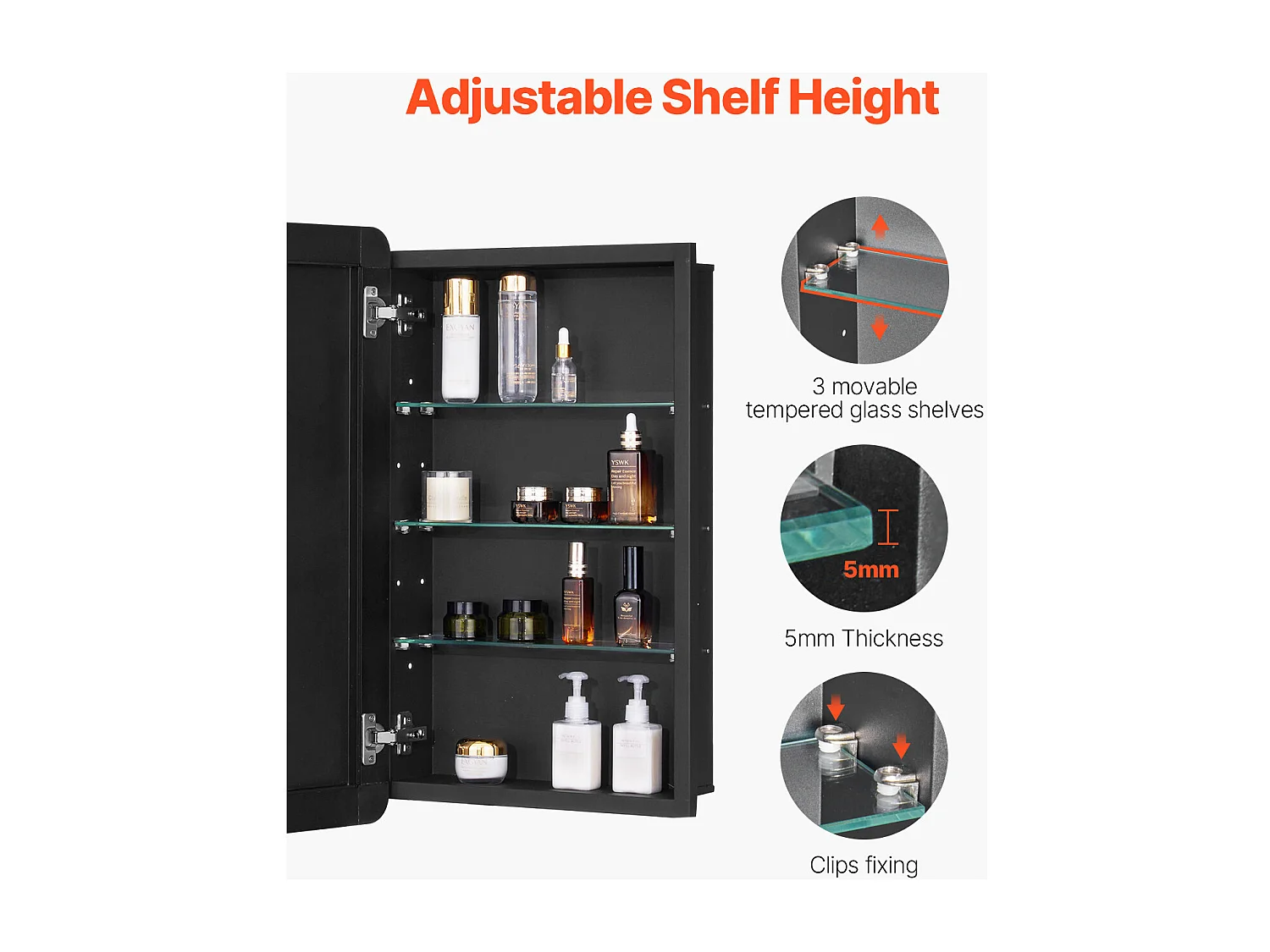 Armoire à Pharmacie, SucceBuy Armoire à Pharmacie, 42 x 70 cm, pour Salle de Bain, avec Miroir et Étages Réglables