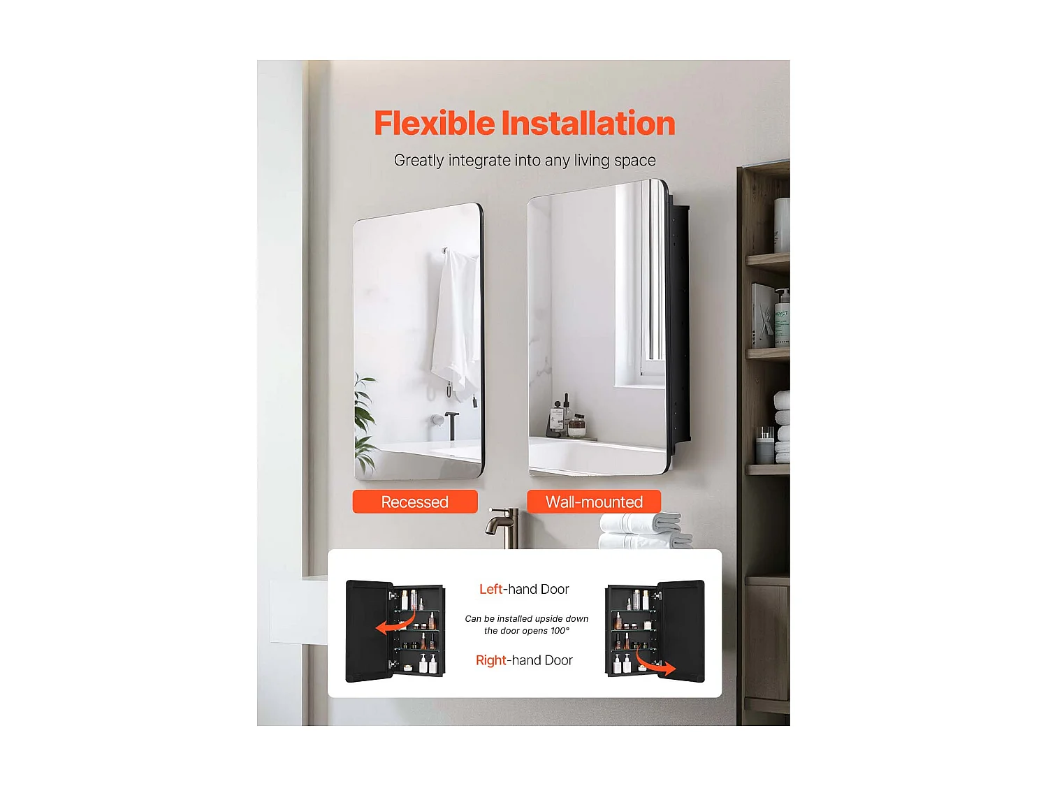 Armoire à Pharmacie, SucceBuy Armoire à Pharmacie, 42 x 70 cm, pour Salle de Bain, avec Miroir et Étages Réglables