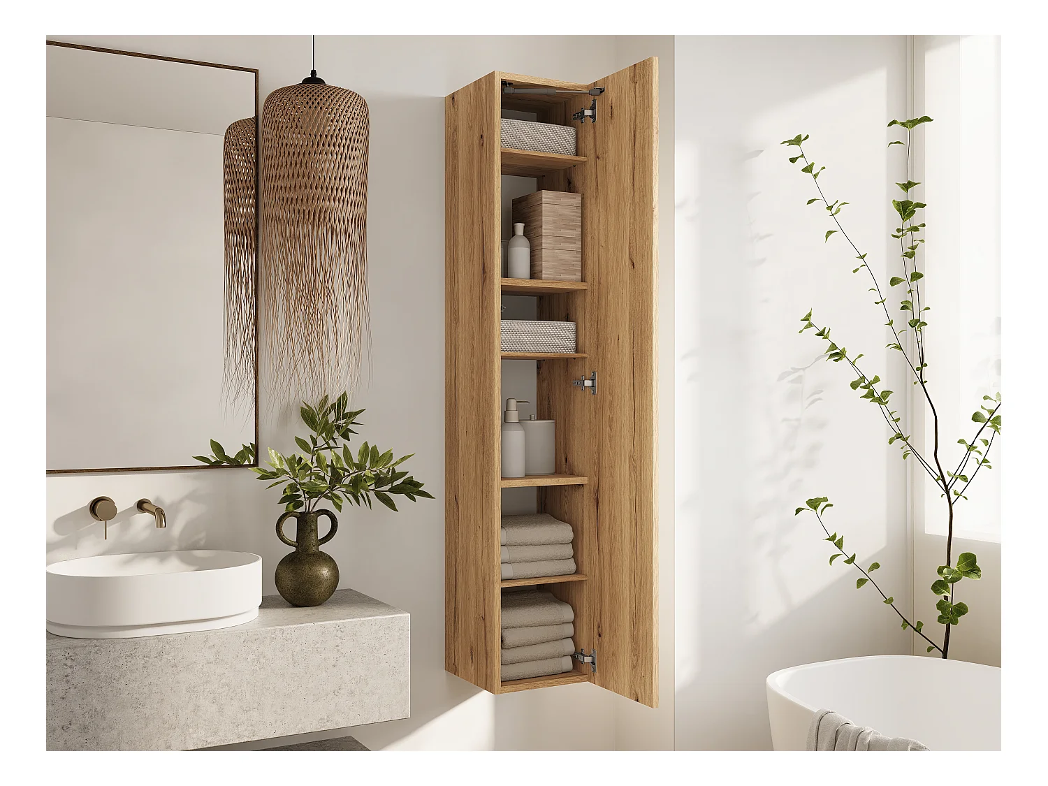 Colonne de salle de bain suspendue KAYA 105/160 cm – Meuble haut moderne avec système Push to Open