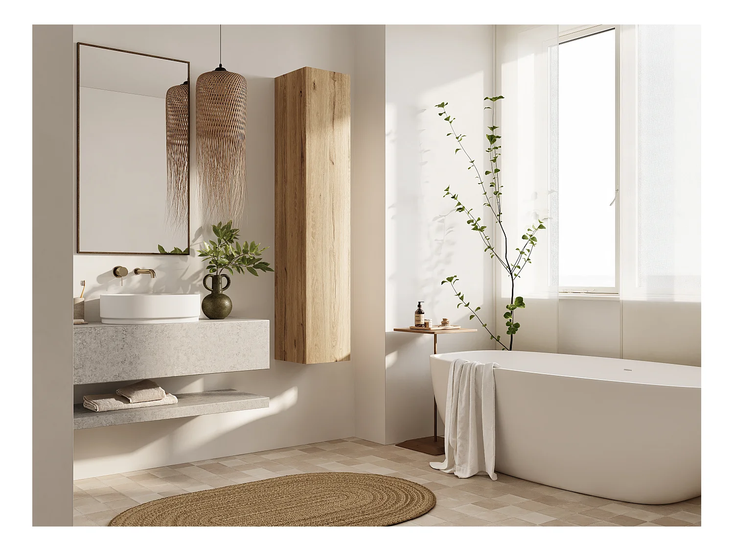 Colonne de salle de bain suspendue KAYA 105/160 cm – Meuble haut moderne avec système Push to Open