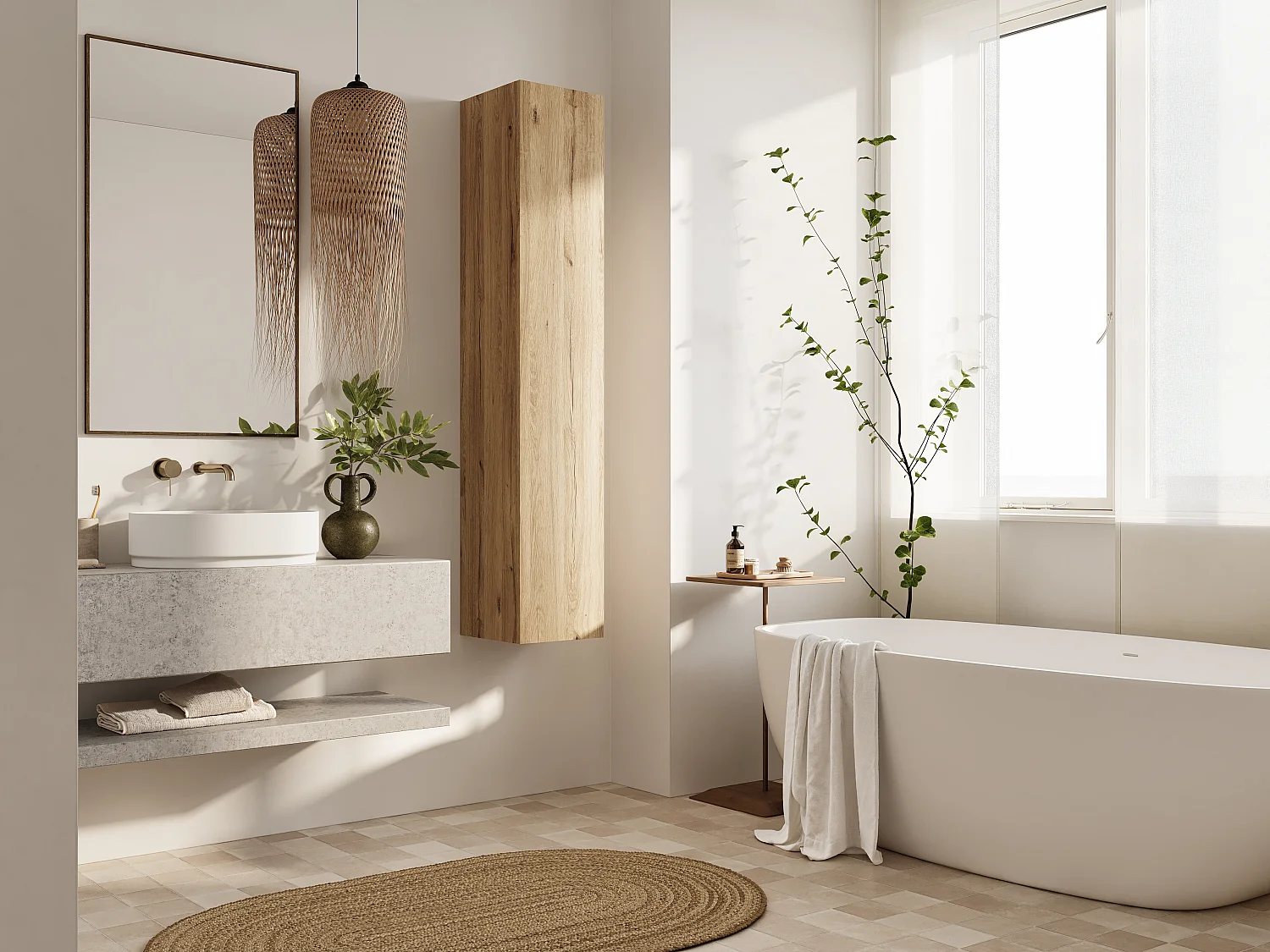 Colonne de salle de bain suspendue KAYA 105/160 cm – Meuble haut moderne avec système Push to Open