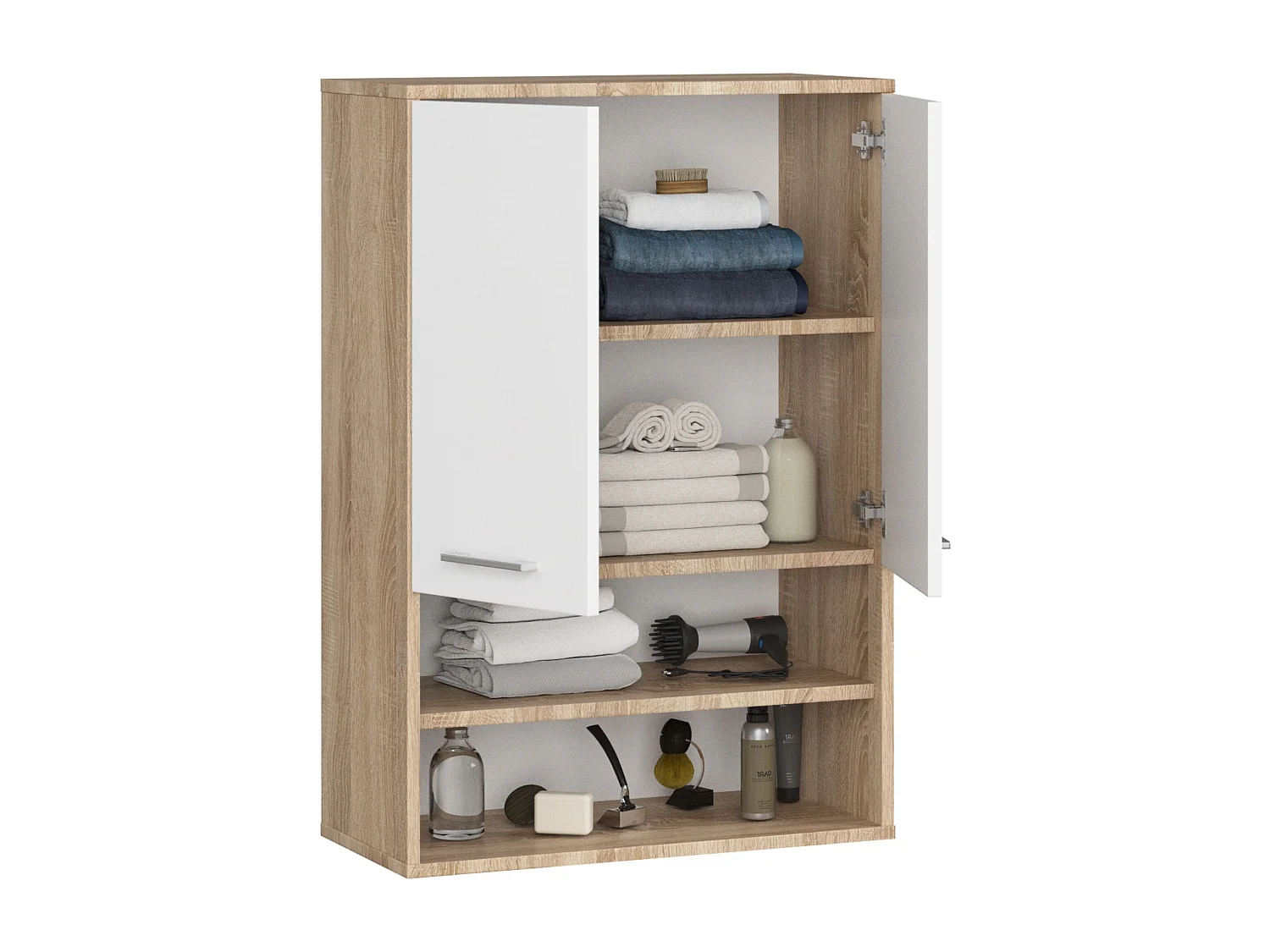 Hangende Badkamerkast FIN H934 W64 met 2 Deuren en 4 Planken / AKORD Furniture Factory / Sonoma Eik - Wit / 64 x 94 x 30 cm