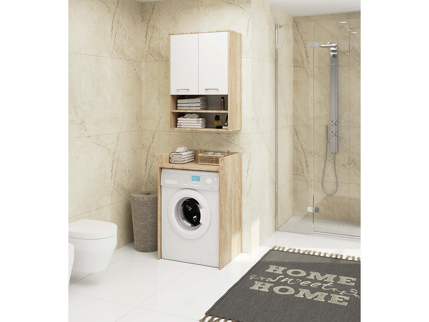 Hangende Badkamerkast FIN H934 W64 met 2 Deuren en 4 Planken / AKORD Furniture Factory / Sonoma Eik - Wit / 64 x 94 x 30 cm