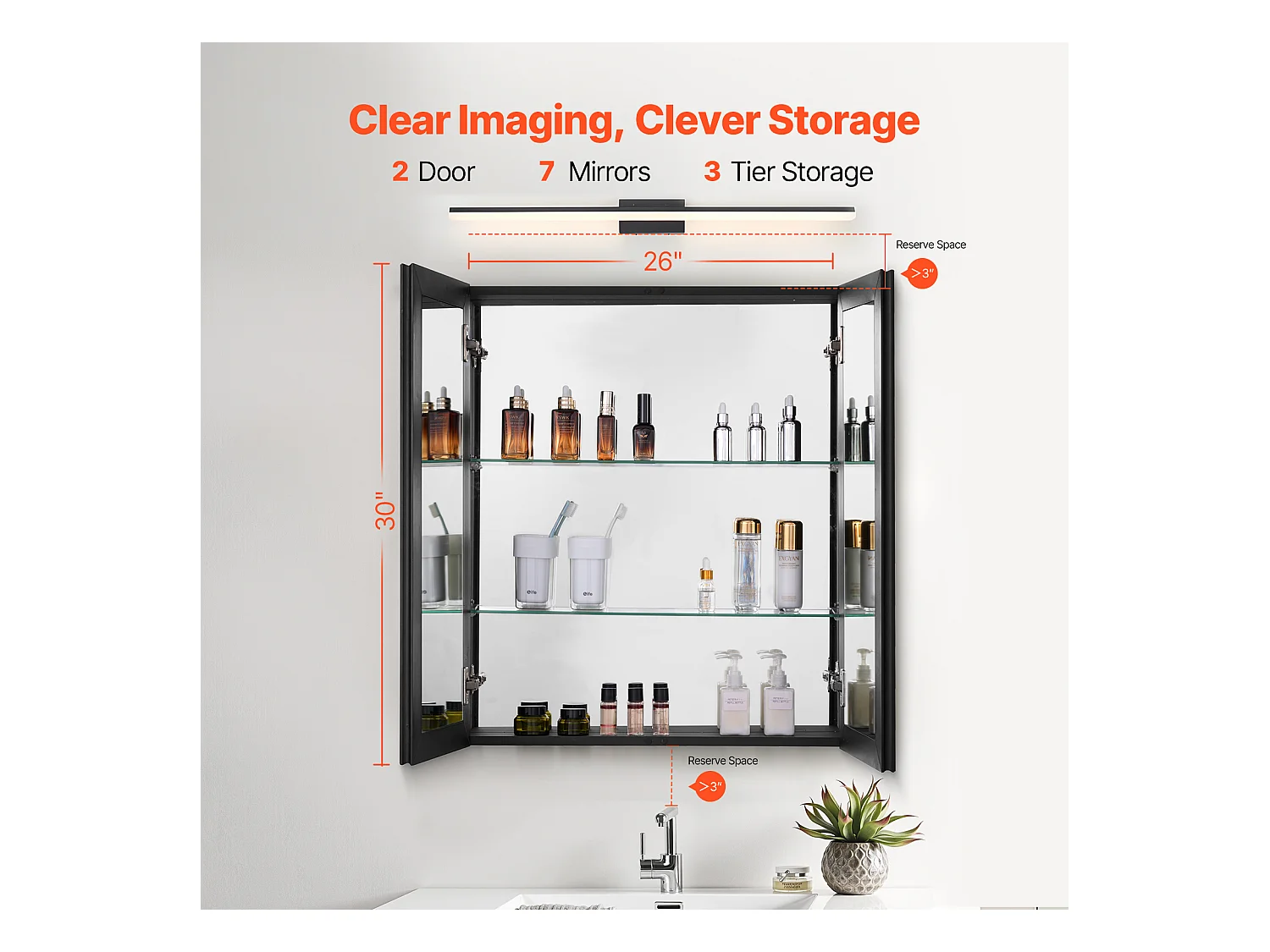 Armoire à Pharmacie, buffet médicaments à deux portes, SucceBuy Armoire à Pharmacie 66.2 × 76,2 cm - Armoire à Miroir avec Étagères Réglables