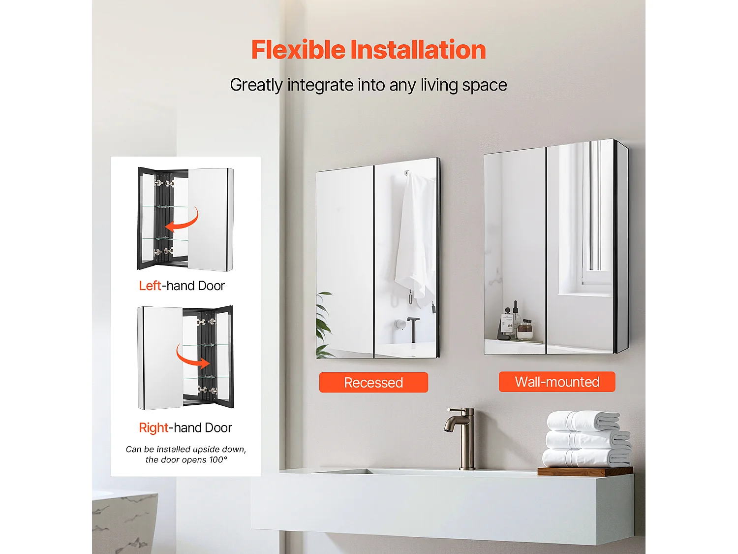 Armoire à Pharmacie, buffet médicaments à deux portes, SucceBuy Armoire à Pharmacie 66.2 × 76,2 cm - Armoire à Miroir avec Étagères Réglables