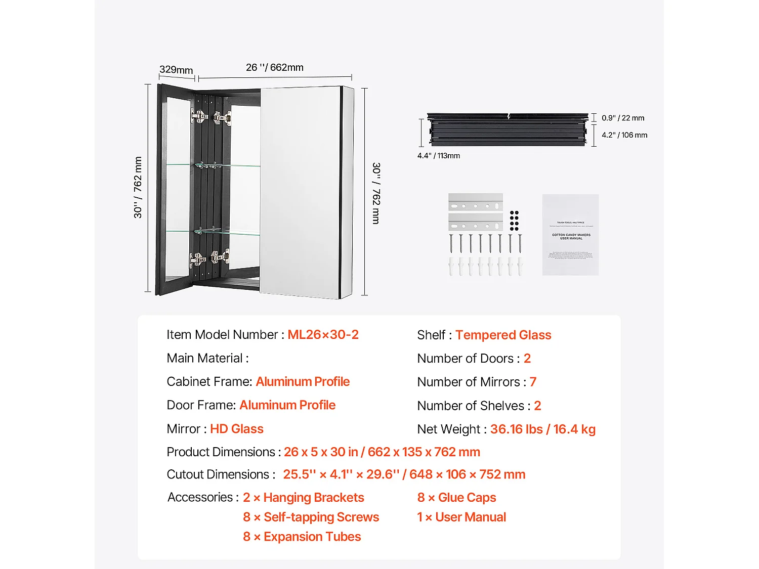 Medicijnkastje, SucceBuy Medicijnkastje, 66 x 76 cm, Badkamer Medicijnkastje met Spiegel en 2 Laagjes Verstelbare Planken